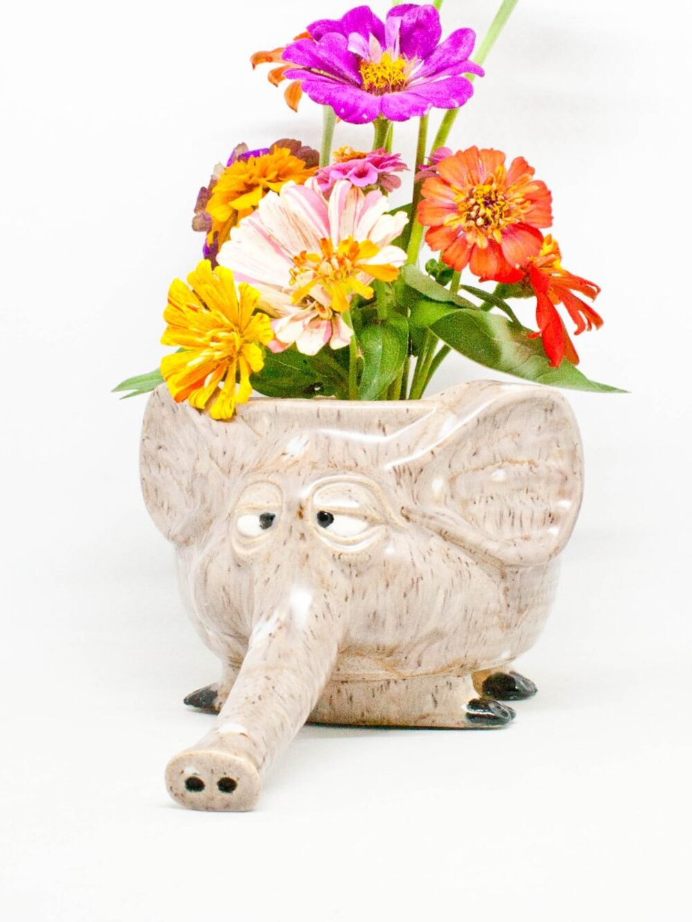 Vtg Ceramic Goofy Elephant Planter- 70s Nursery Decor - Cute Gift for Friend